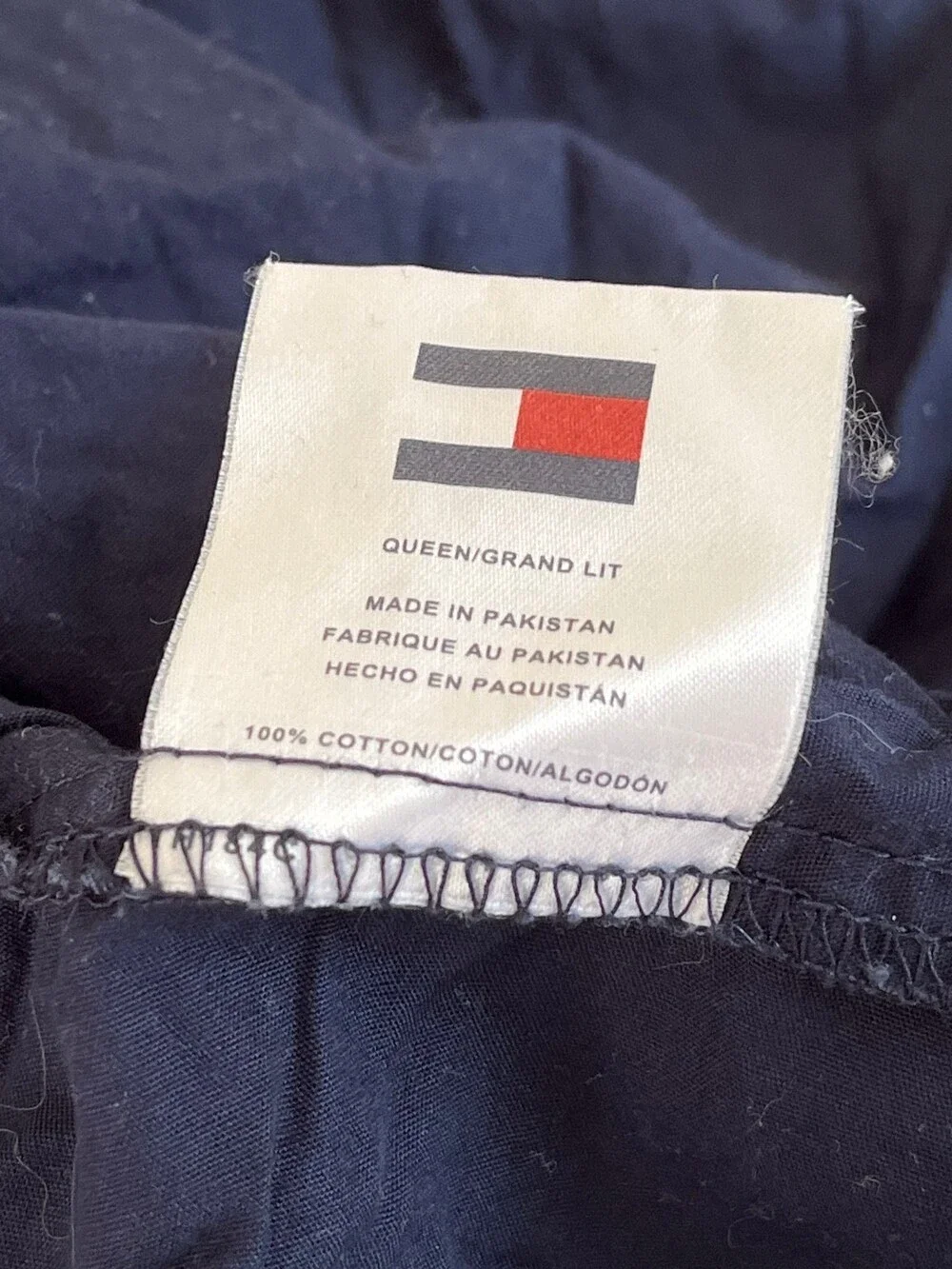 Tommy Hilfiger Queen Fitted Bed Sheet Lot Navy Blue White Plaid 100% Cotton Y2K